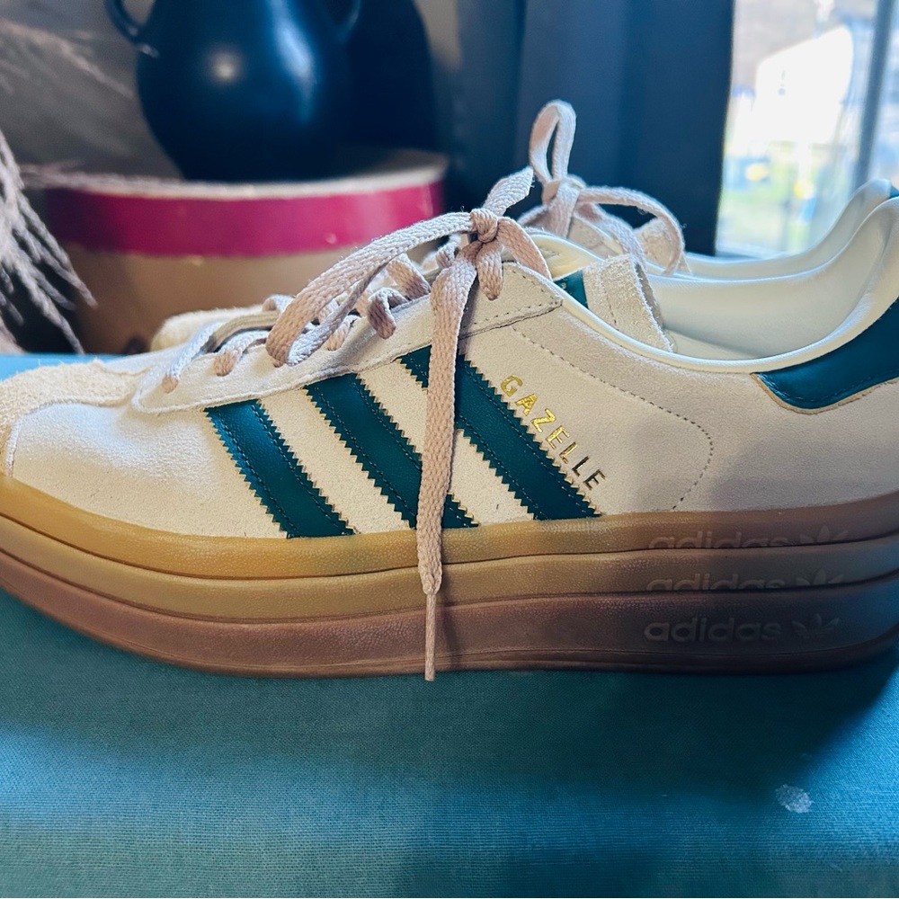 Adidas Sneakers with Cream and Teal Accents